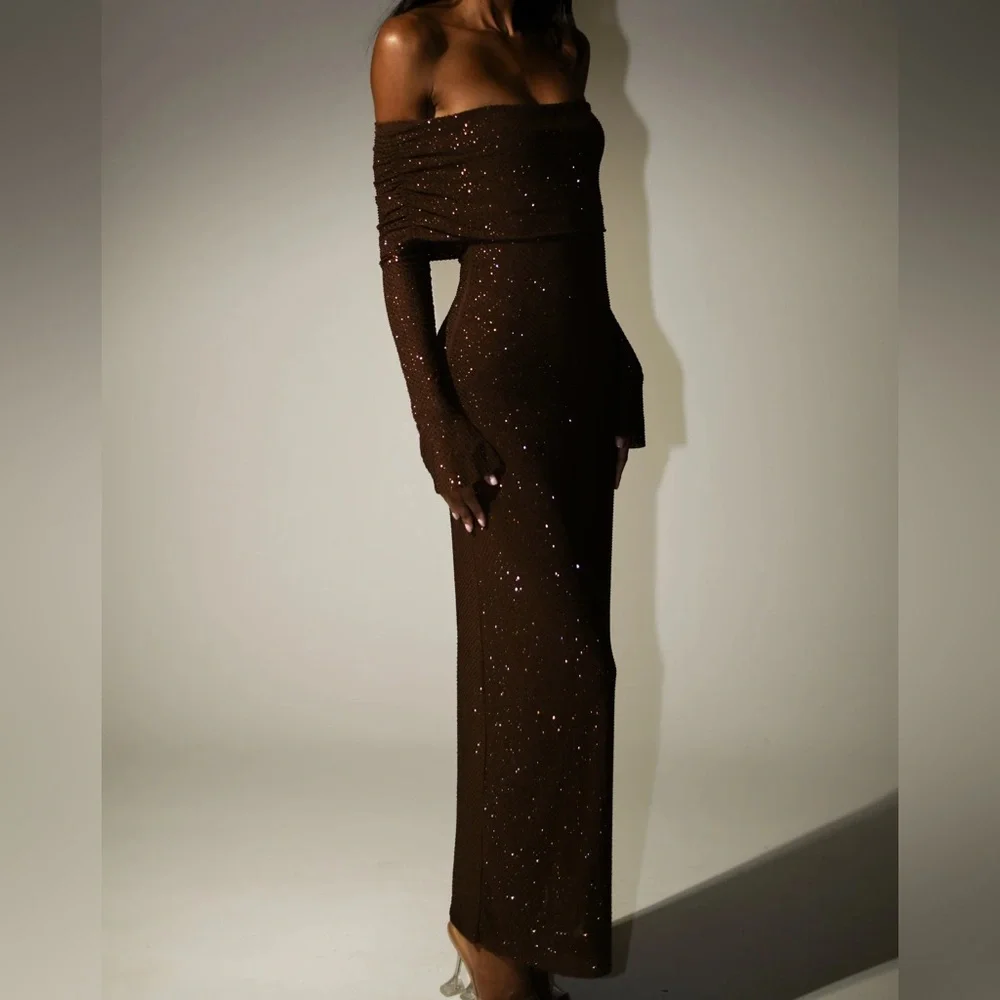 NWT Meshki Marcel Off Shoulder Diamante Maxi Dress - Picture 5 of 6